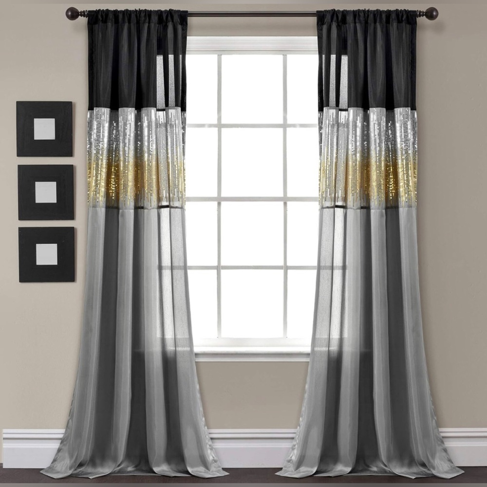 New Lush Decor Night Sky Window Curtain Panel Pair , 42" W x 95" L, Black & Gray